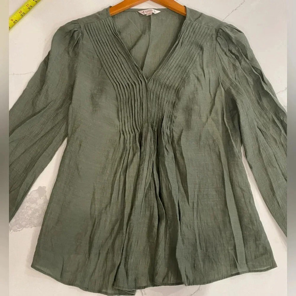 Nanette Lepore Women’s Green Smocked Pleated Long Sleeve Boho Blouse Small EUC - Picture 5 of 8